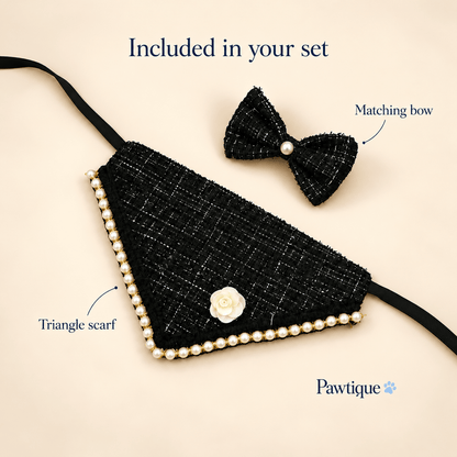 Pearl-Trim Pet Scarf & Bow Set